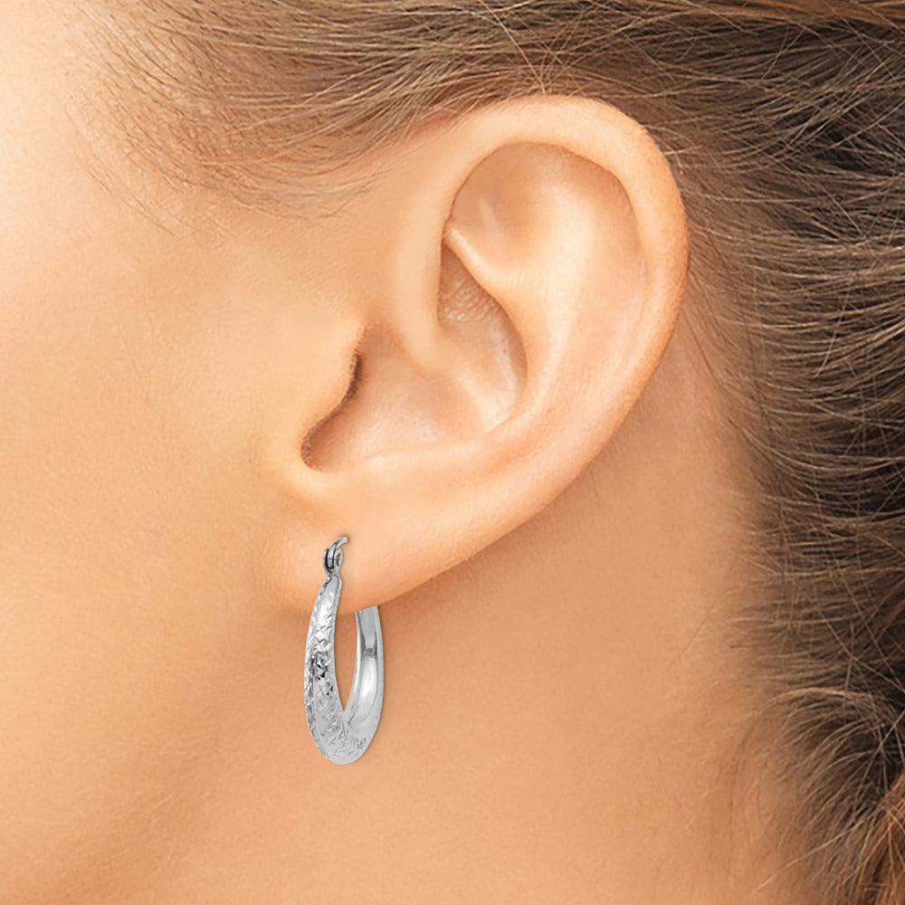 Diamond Cut Hollow Hoop Earrings — 14K White Gold