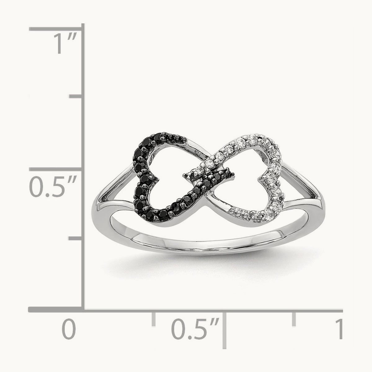 Black and White Diamond Infinity Heart Ring, 14K White Gold