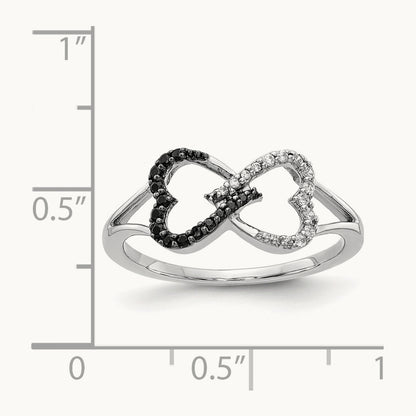 Black and White Diamond Infinity Heart Ring, 14K White Gold