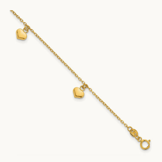 Polished 3D Heart w/.75in Ext Bracelet, 14K