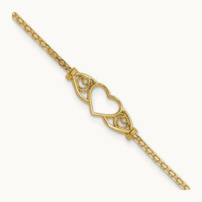 Polished Heart 9inch Anklet, 14K