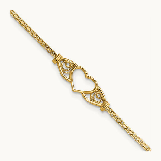 Polished Heart 9inch Anklet, 14K