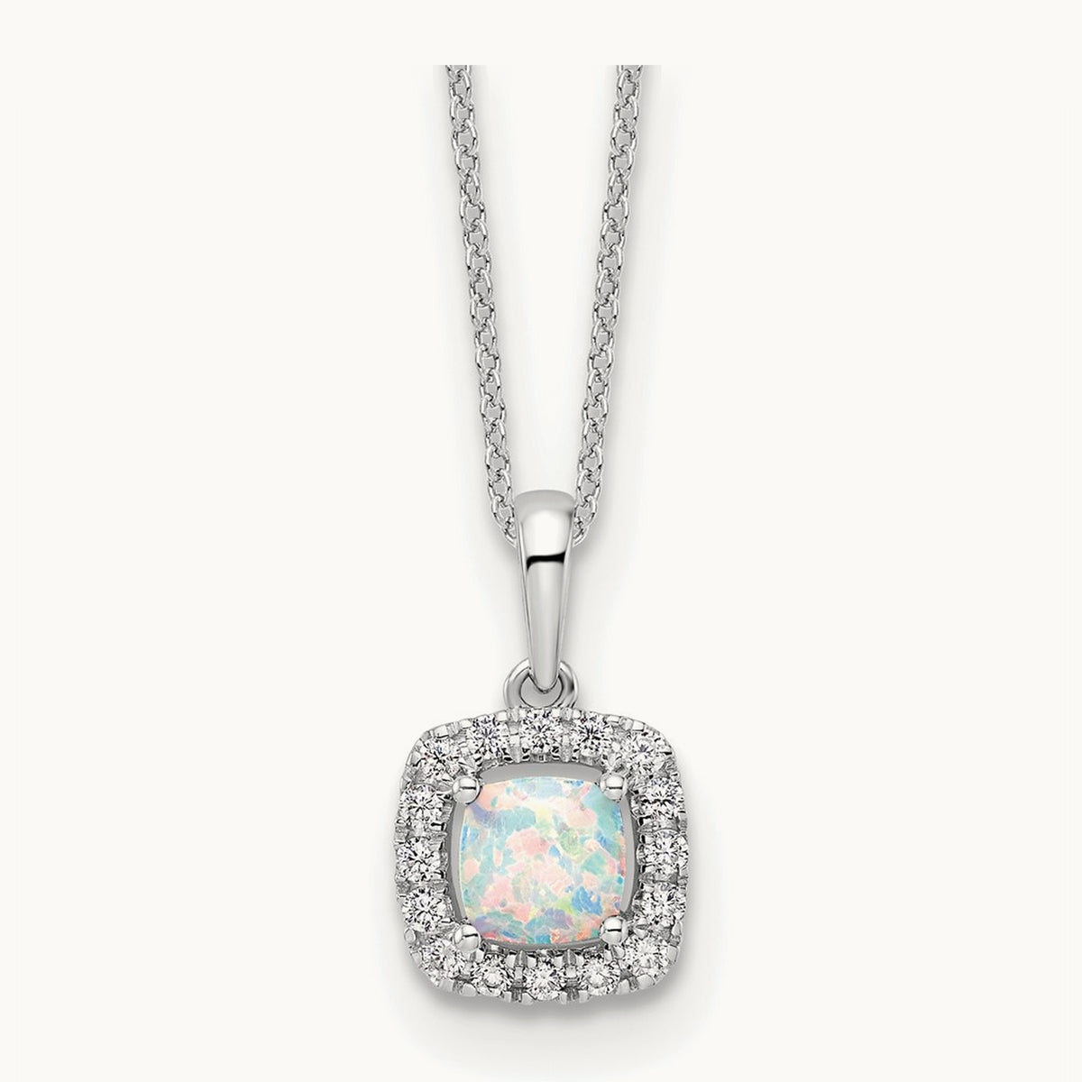 Created Opal Necklace, 0.25 ct tw Lab-Grown Diamond