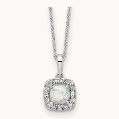 Created Opal Necklace, 0.25 ct tw Lab-Grown Diamond