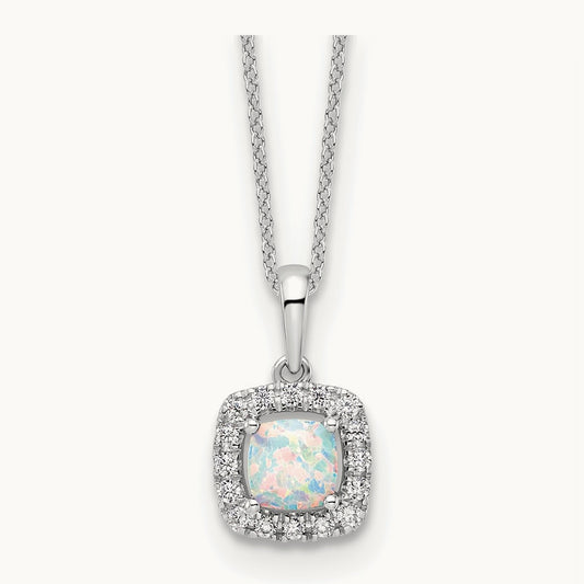 Created Opal Necklace, 0.25 ct tw Lab-Grown Diamond