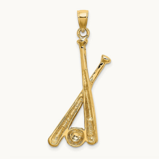 2-D Baseball Bats and Ball Charm, 14K