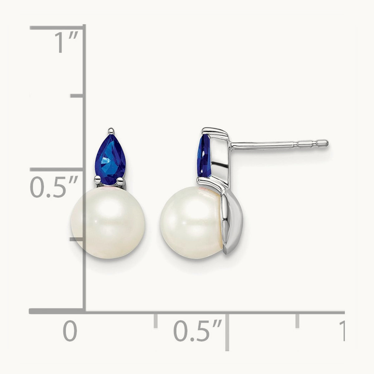 FWC Pearl and Sapphire Post Earrings, 14K White Gold