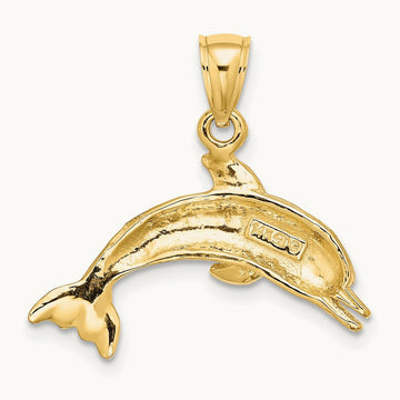 Textured/Polished Dolphin Jumping Charm, 14K
