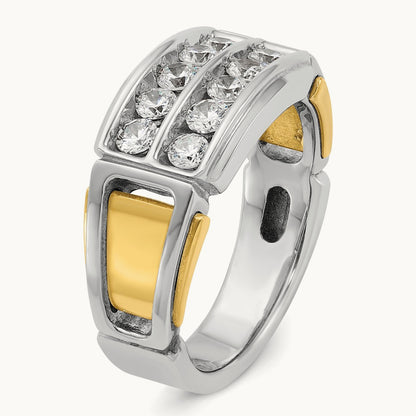 IBGoodman Men's Polished & Cut-Out 2-Row Diamond Ring, 14K Two-tone