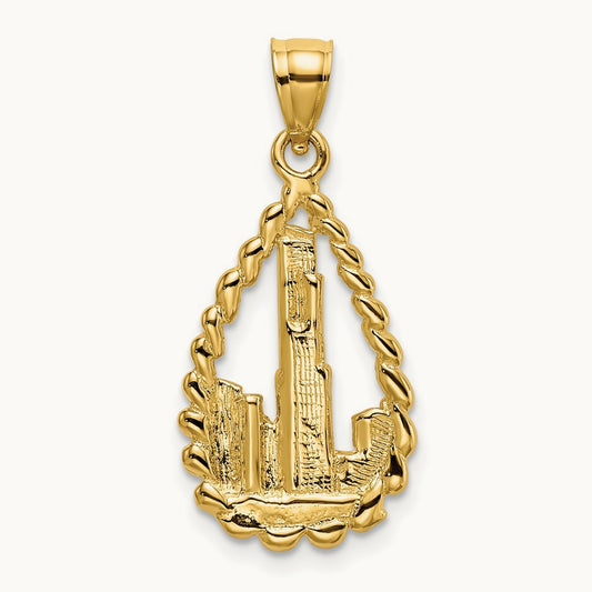 Chicago Skyline/Willis Tower Teardrop Charm, 14K