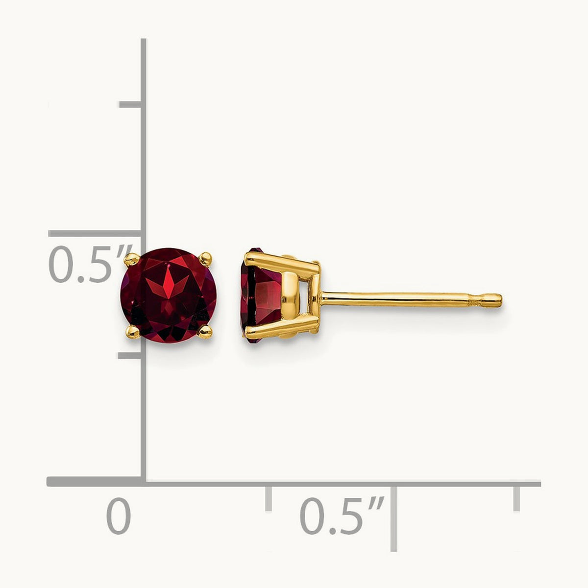 Garnet Post Earrings, 5mm, 14K