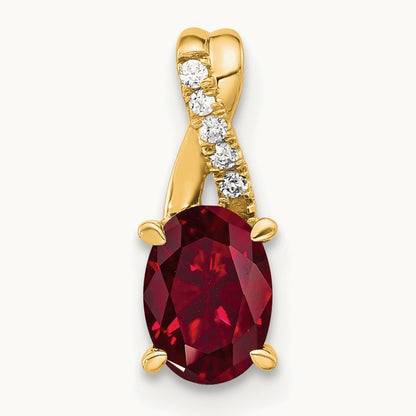 Oval Created Ruby and Lab-Grown Diamond Pendant — 14K Yellow Gold, 14.3mm