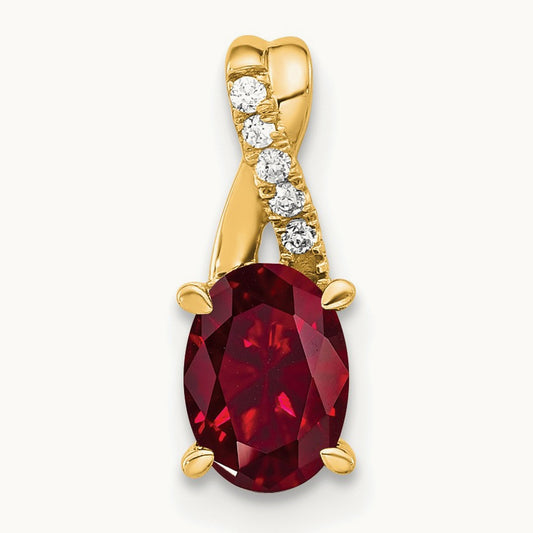 Oval Created Ruby and Lab-Grown Diamond Pendant — 14K Yellow Gold, 14.3mm