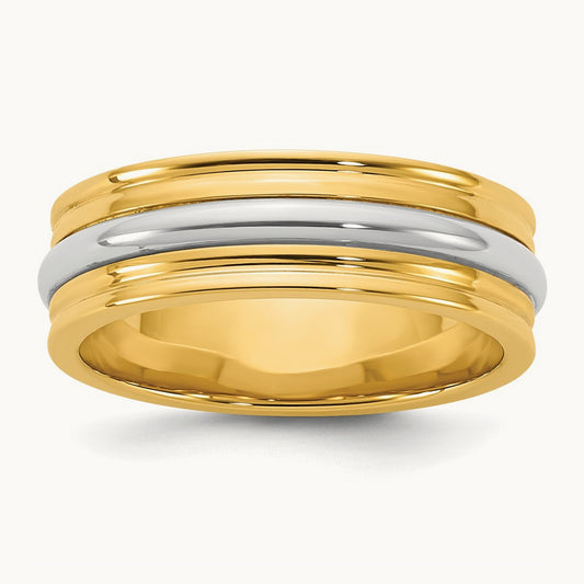 Y/W Single Banded Wedding Band, 6mm, 14K Two-tone