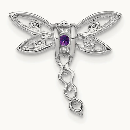 Amethyst and Diamond Dragonfly Chain Slide, 14K White Gold