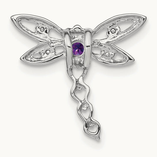 Amethyst and Diamond Dragonfly Chain Slide, 14K White Gold