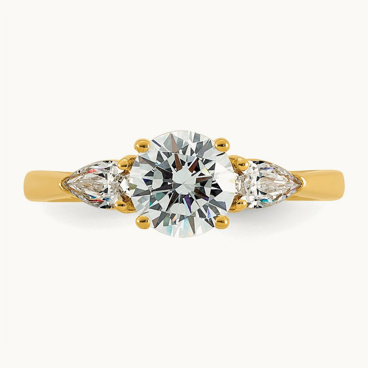 Round with Pear 3 Stone Engagement Ring, 1.25-3.50 ct tw Lab-Grown Diamond — 1 3/8 ct, 14K Yellow Gold