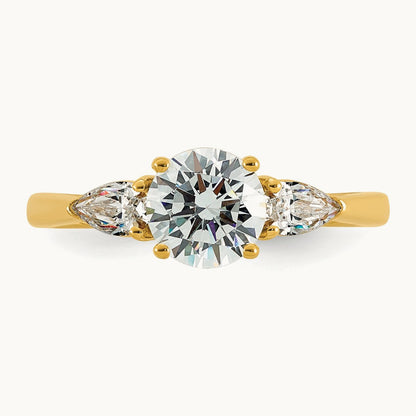 Round with Pear 3 Stone Engagement Ring, 1.25-3.50 ct tw Lab-Grown Diamond — 1 3/8 ct, 14K Yellow Gold