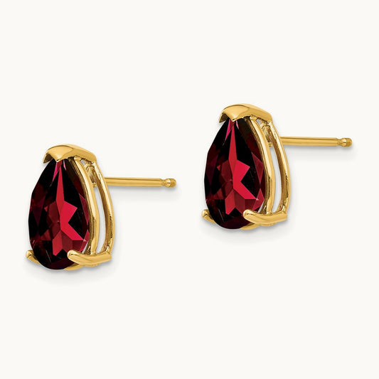 Garnet Pear Stud Earrings, 14K