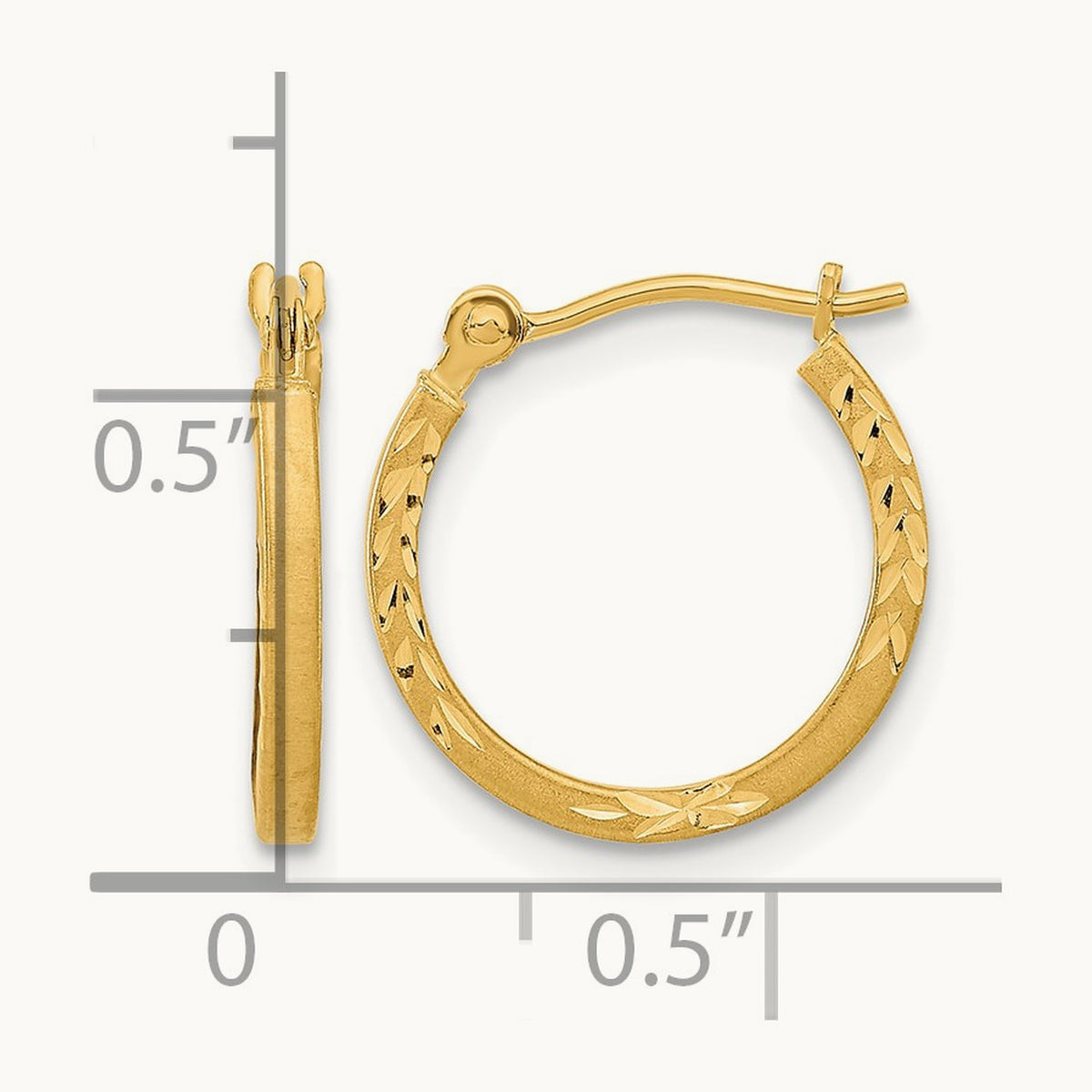 Satin and Polished Diamond Cut Design Hoops, 14K