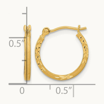 Satin and Polished Diamond Cut Design Hoops, 14K