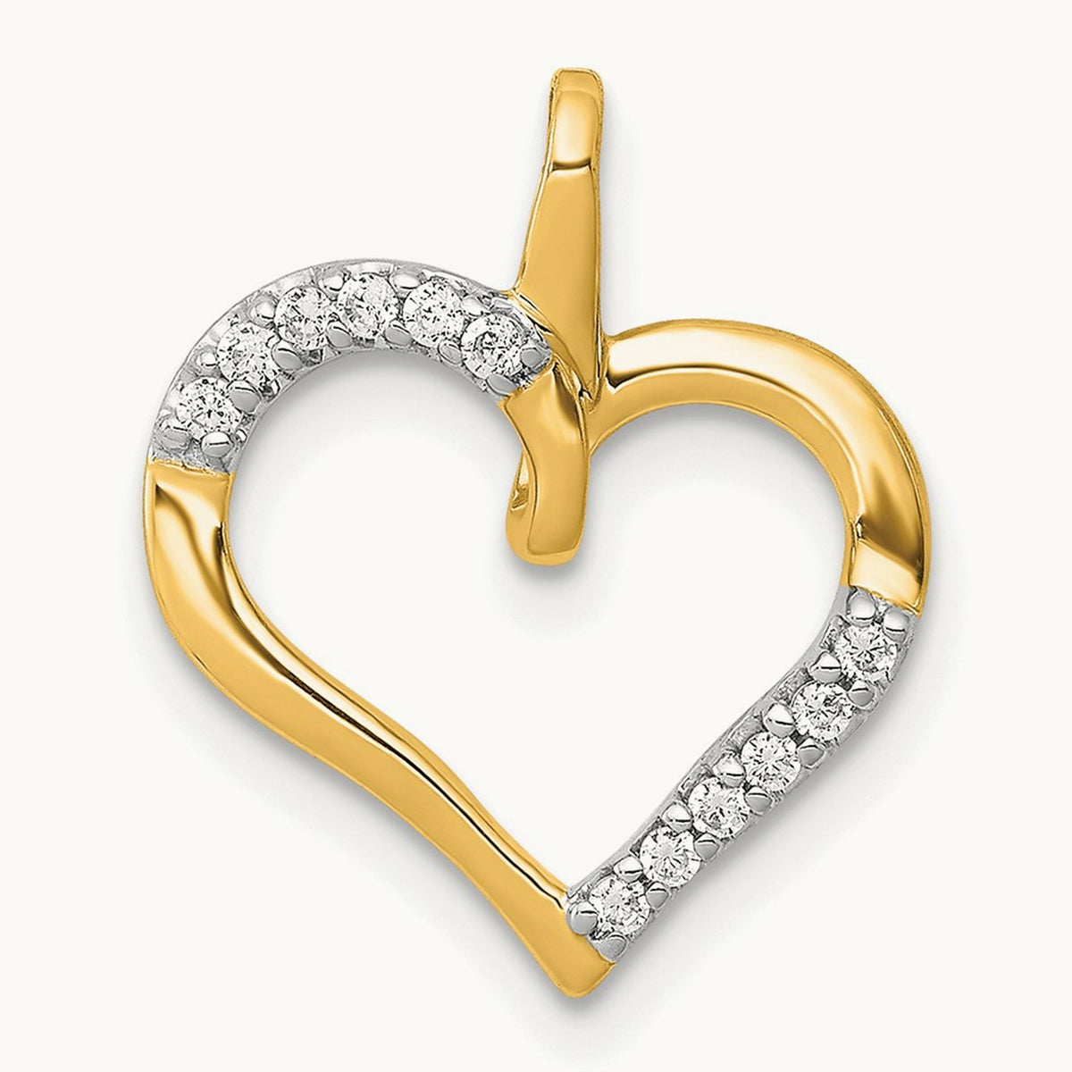 Diamond Heart Pendant — 14K Yellow Gold, 15mm