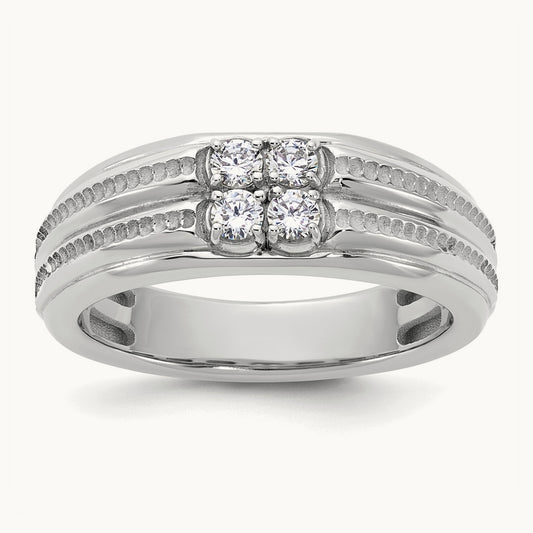 IB Goodman Mens Polished Complete 4-Stone 1/3ct Diamond Ring, 14K White Gold