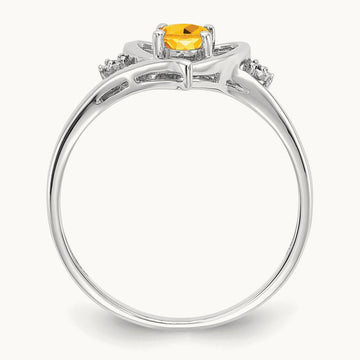Citrine and Diamond Heart Ring — 14K White Gold, 7