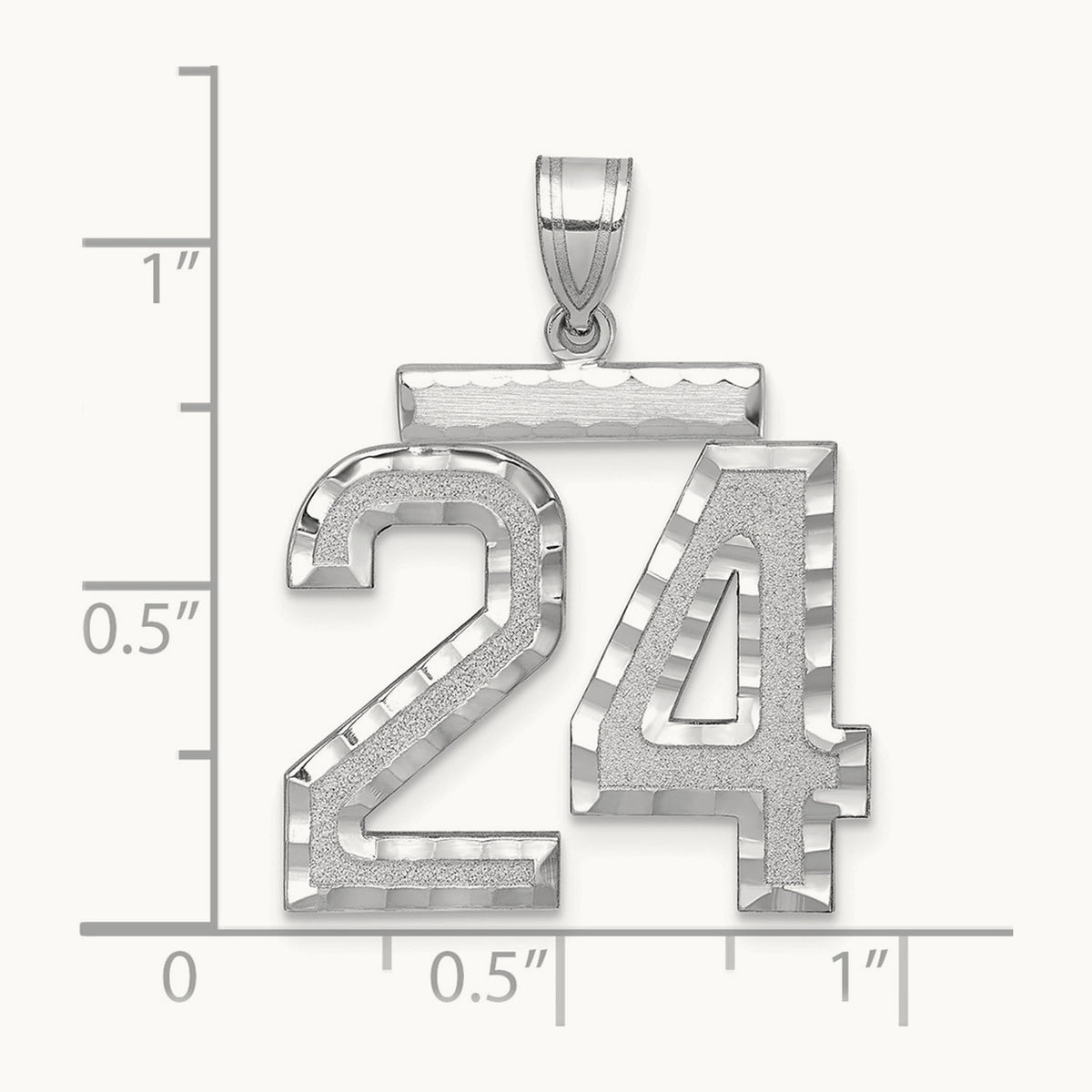 Large Brushed Diamond-cut Number 24 Charm — 14K White Gold