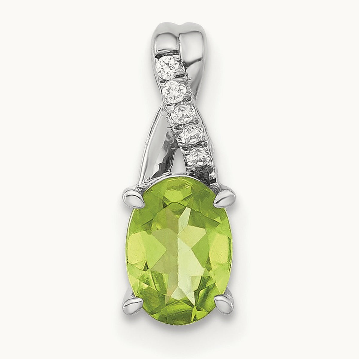 Oval Peridot and Diamond Pendant — 14K White Gold