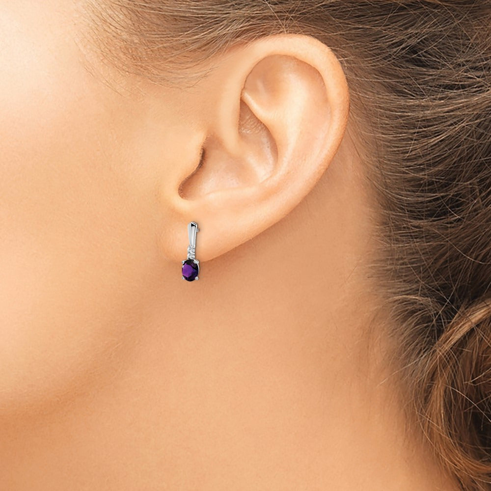 Oval Amethyst and Diamond Dangle Earrings — 14K White Gold