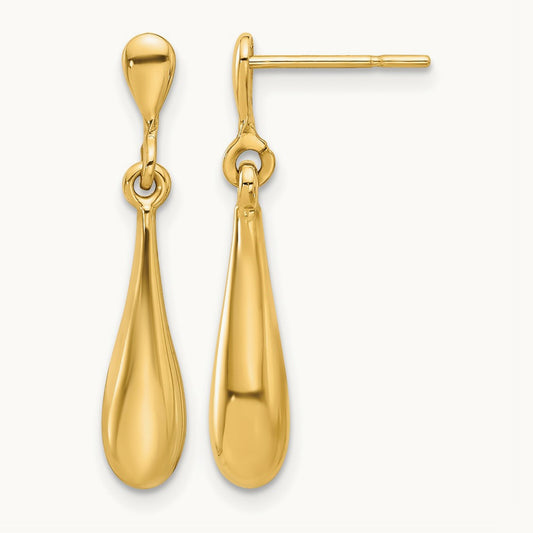 Polished Teardrop Post Dangle Earrings — 14K Yellow Gold