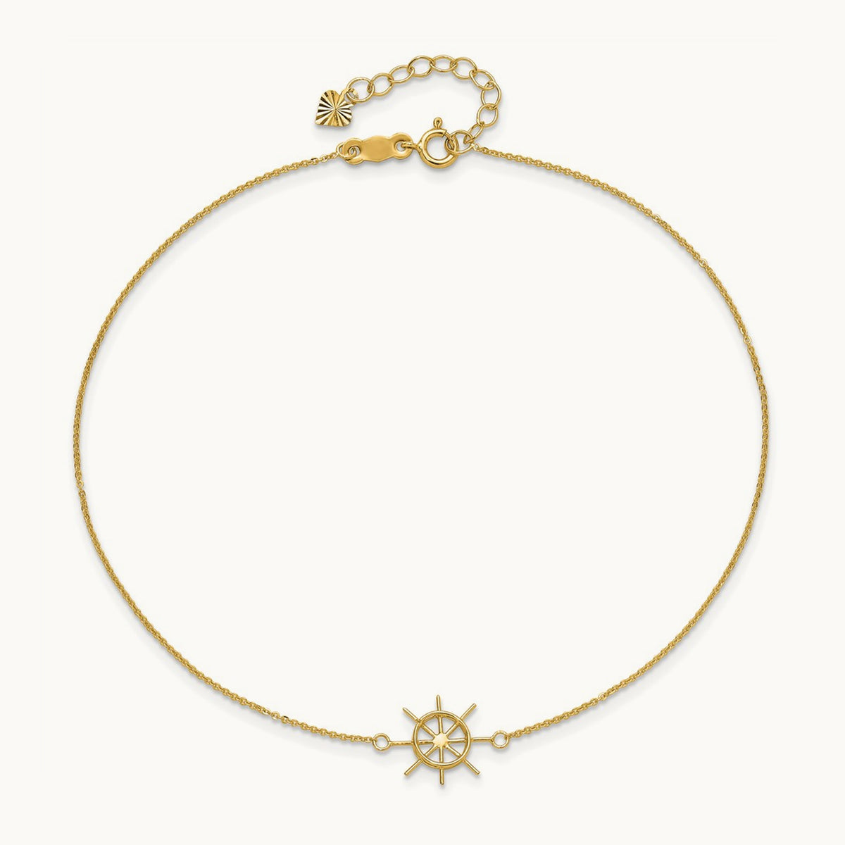 Polished Captains Wheel 9in Plus 1in. Ext. Anklet, 14K
