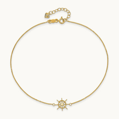 Polished Captains Wheel 9in Plus 1in. Ext. Anklet, 14K