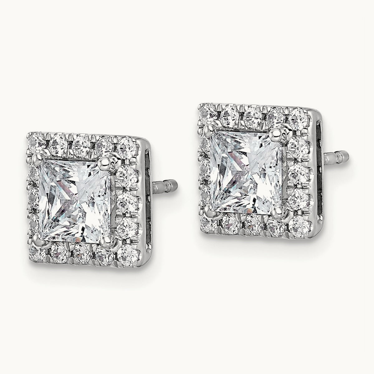 Princess Halo Post Earrings, 0.50-7.50 ct tw Lab-Grown Diamond — 2 1/2 ct, 14K White Gold