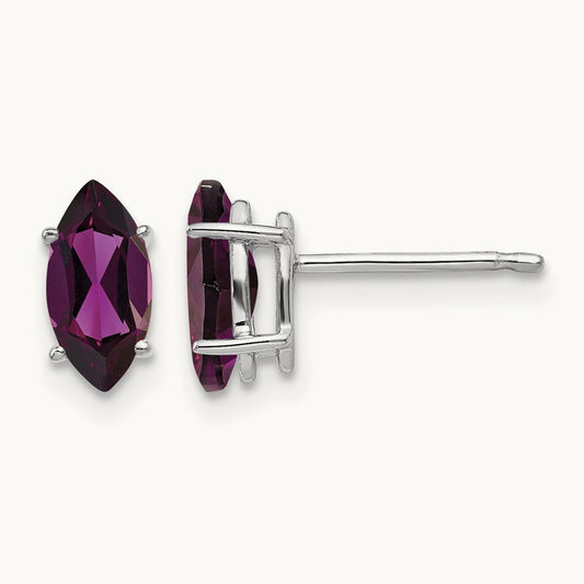 8x4mm Rhodolite Garnet Marquise Stud Earring, 14K White Gold
