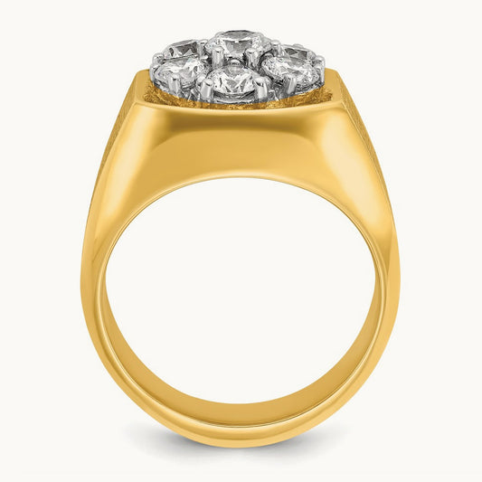 14ktt IBGoodman Men's Polished & Satin Round Diamond Cluster Ring