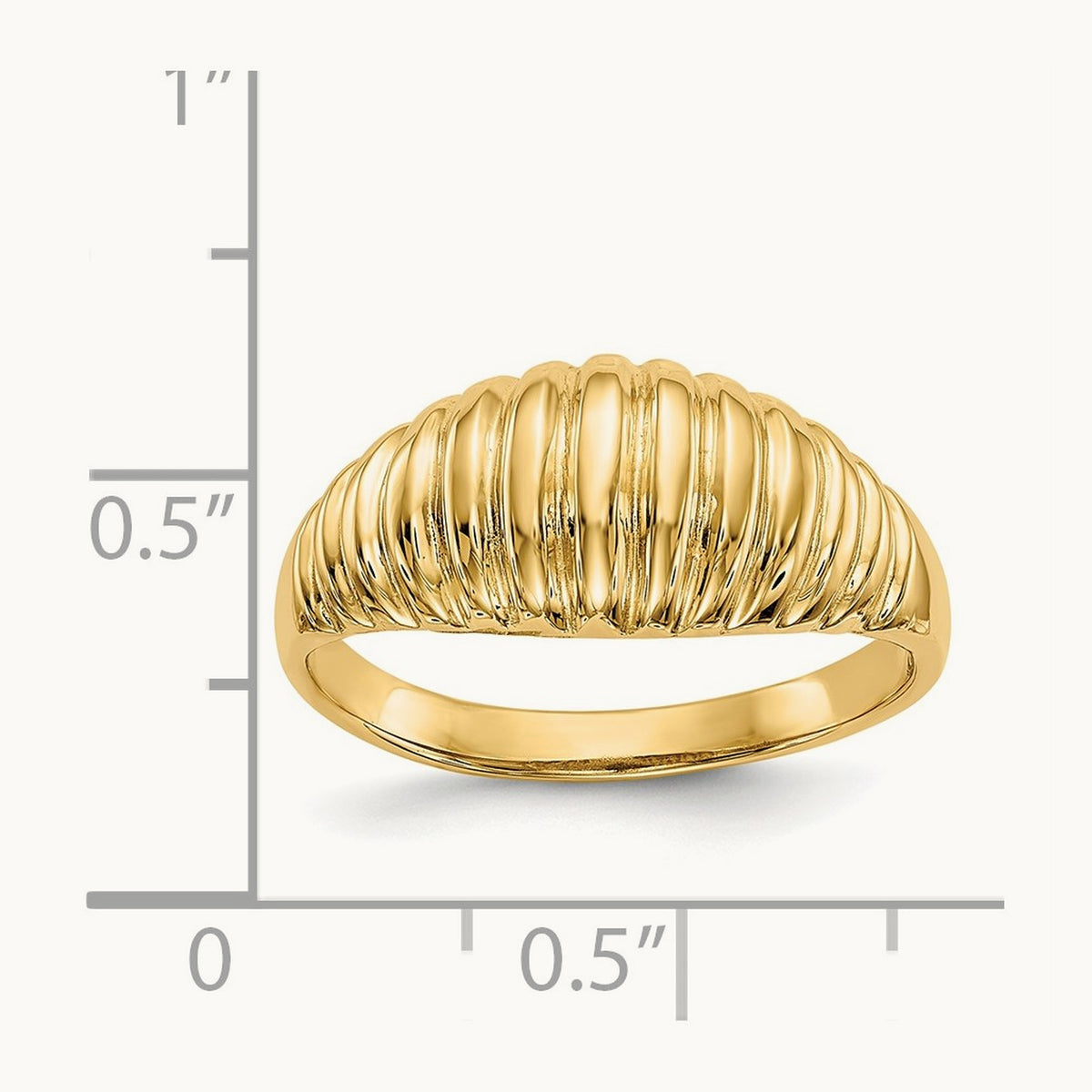 High Polished Ribbed Dome Ring — 14K Yellow Gold, 7