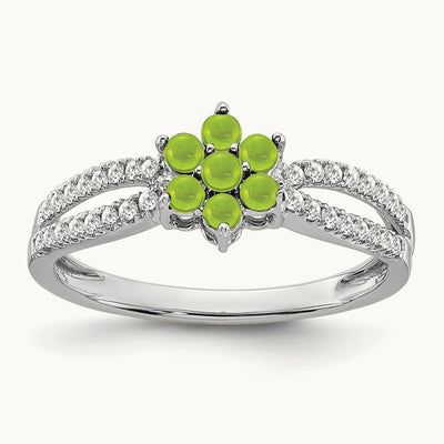 Peridot and Diamond Floral Ring, 14K White Gold