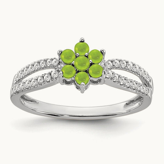 Peridot and Diamond Floral Ring, 14K White Gold