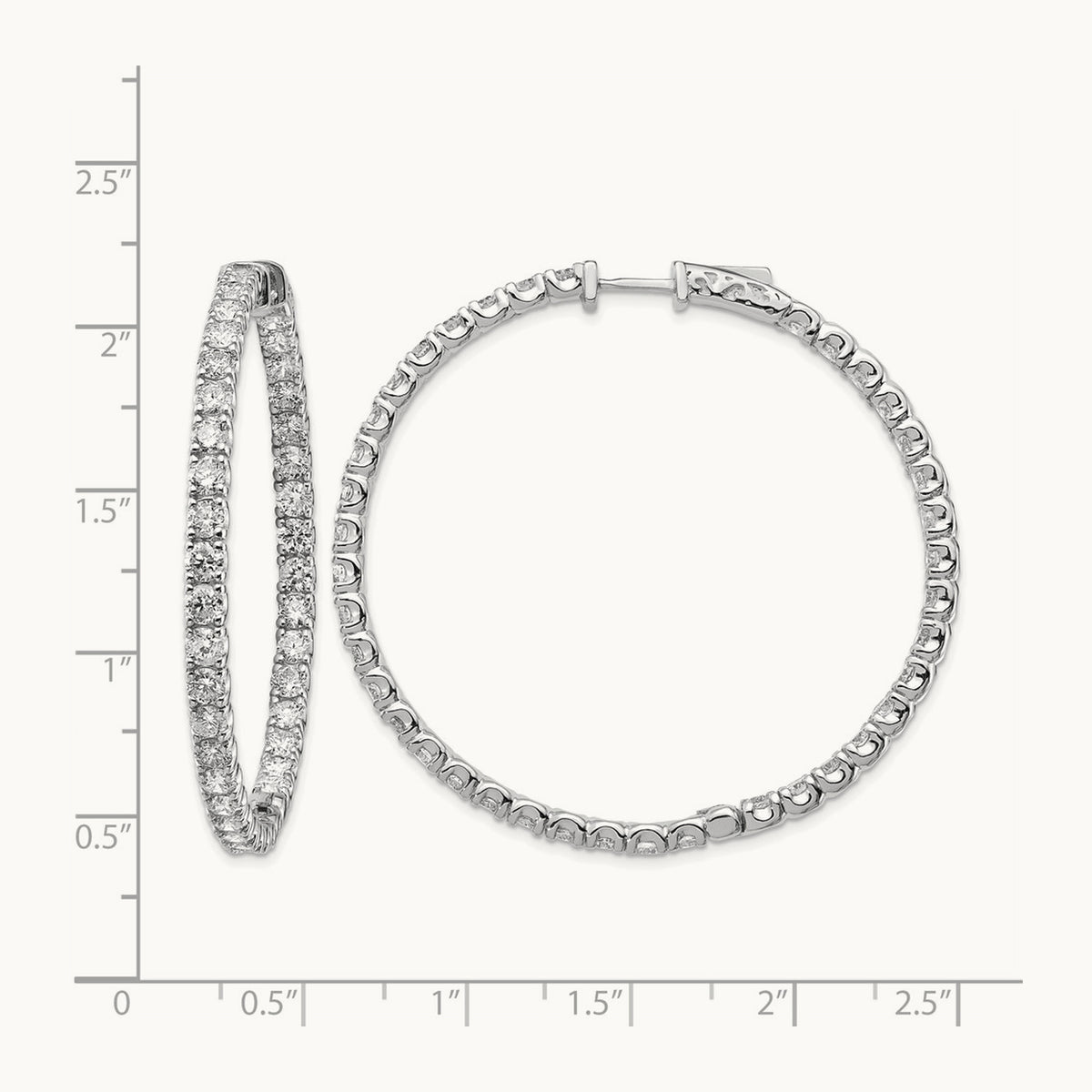 Diamond Round Hoop w/Safety Clasp Earrings, 14K White Gold