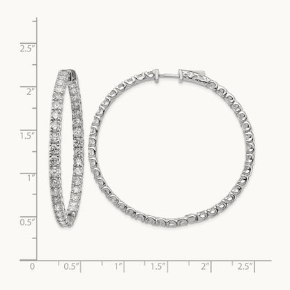 Diamond Round Hoop w/Safety Clasp Earrings, 14K White Gold