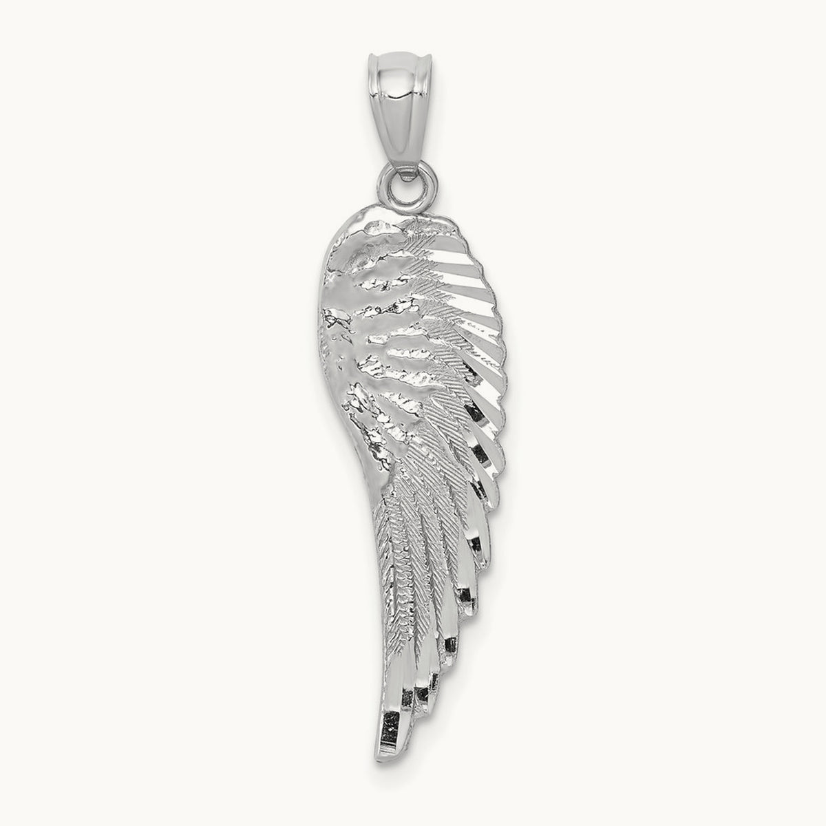 Polished and Textured Angel Wing Pendant — 14K White Gold