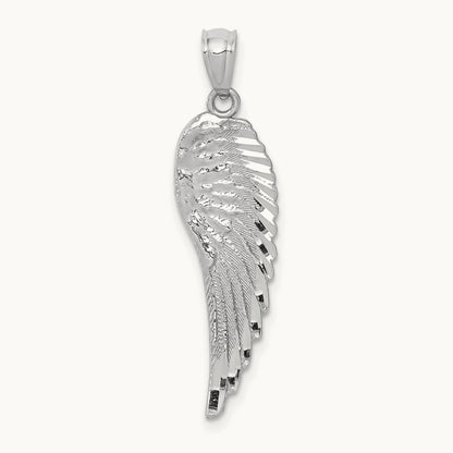 Polished and Textured Angel Wing Pendant — 14K White Gold