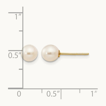 Madi K 5- White Near Round Freshwater Cultured Pearl Post Earrings, 6mm, 14K