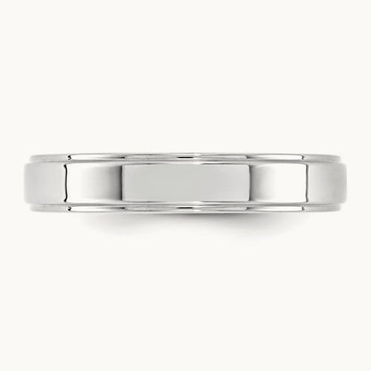 Flat with Step Edge Band, 4mm, 10K White Gold