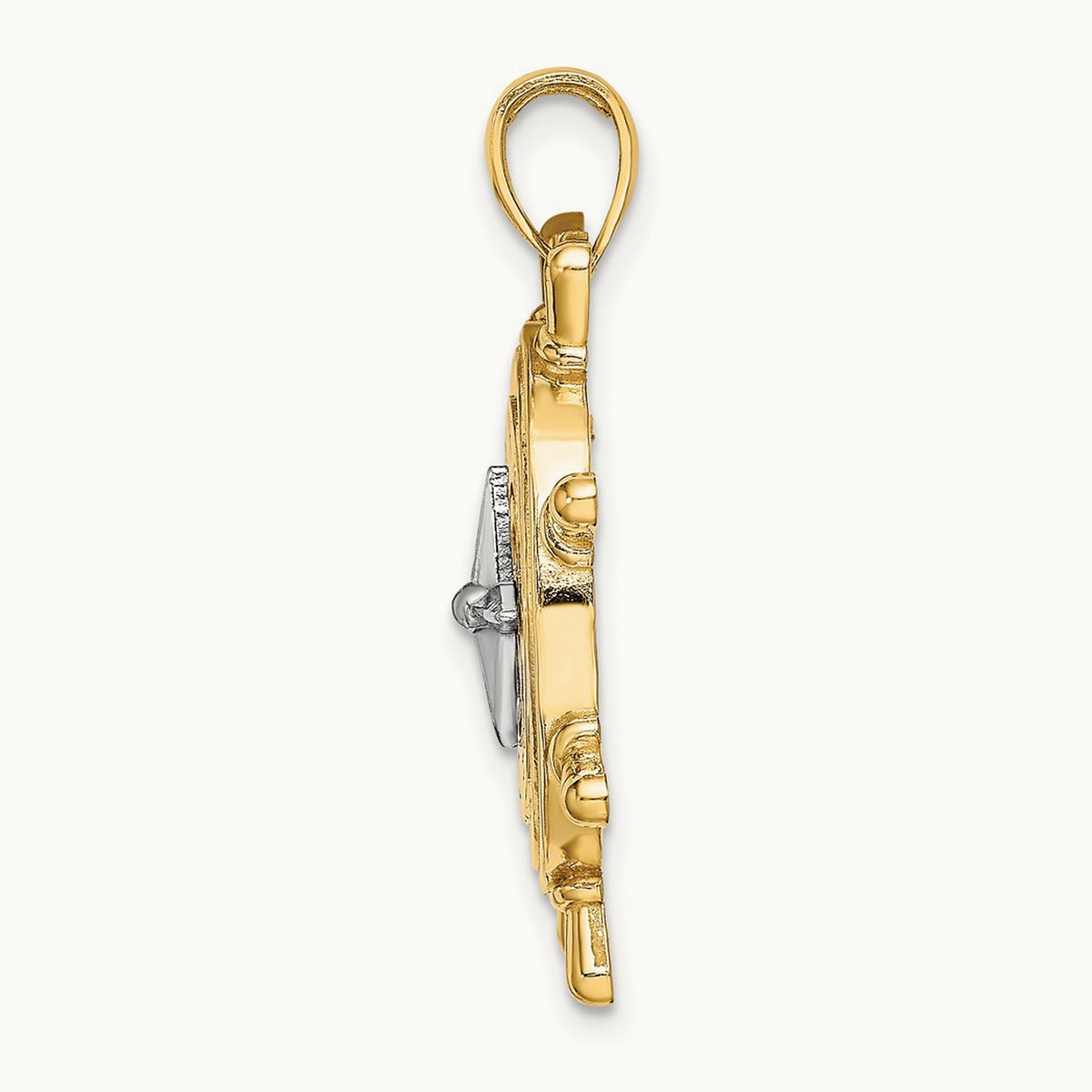 Ship's Wheel w/ Nautical Compass Charm, 14K Two-tone