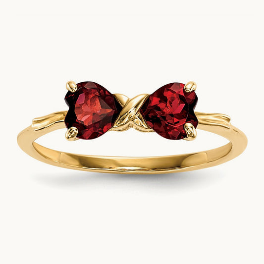 Polished Garnet Bow Ring, 14K Gold