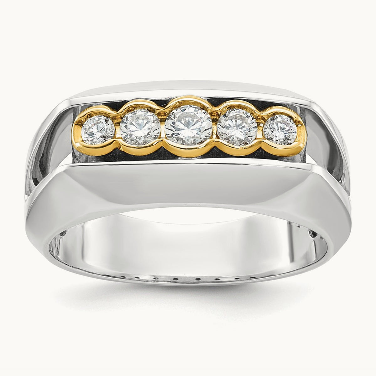 14ktt IBGoodman Men's Polished Graduated 5-Stone Diamond Ring