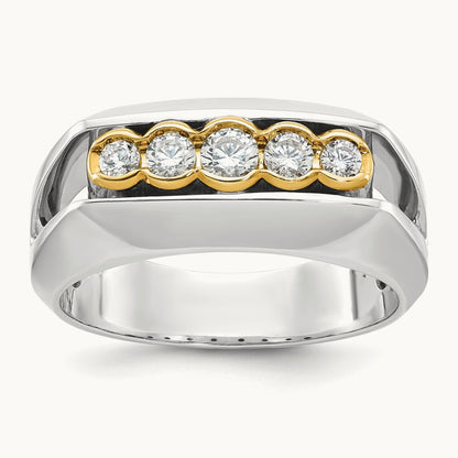 14ktt IBGoodman Men's Polished Graduated 5-Stone Diamond Ring